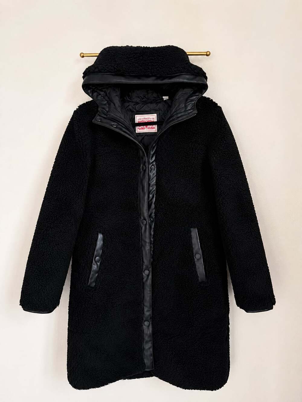 Levi's Long Sherpa Hooded Jacket in Black